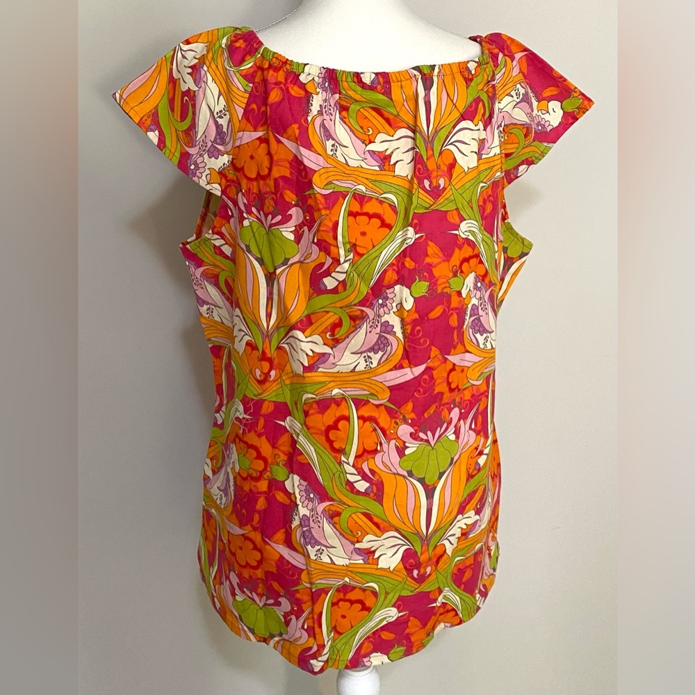 Haley & the Hound Womens XL Orange Floral Top Boho Summer Coastal Preppy Cottage - Picture 4 of 14